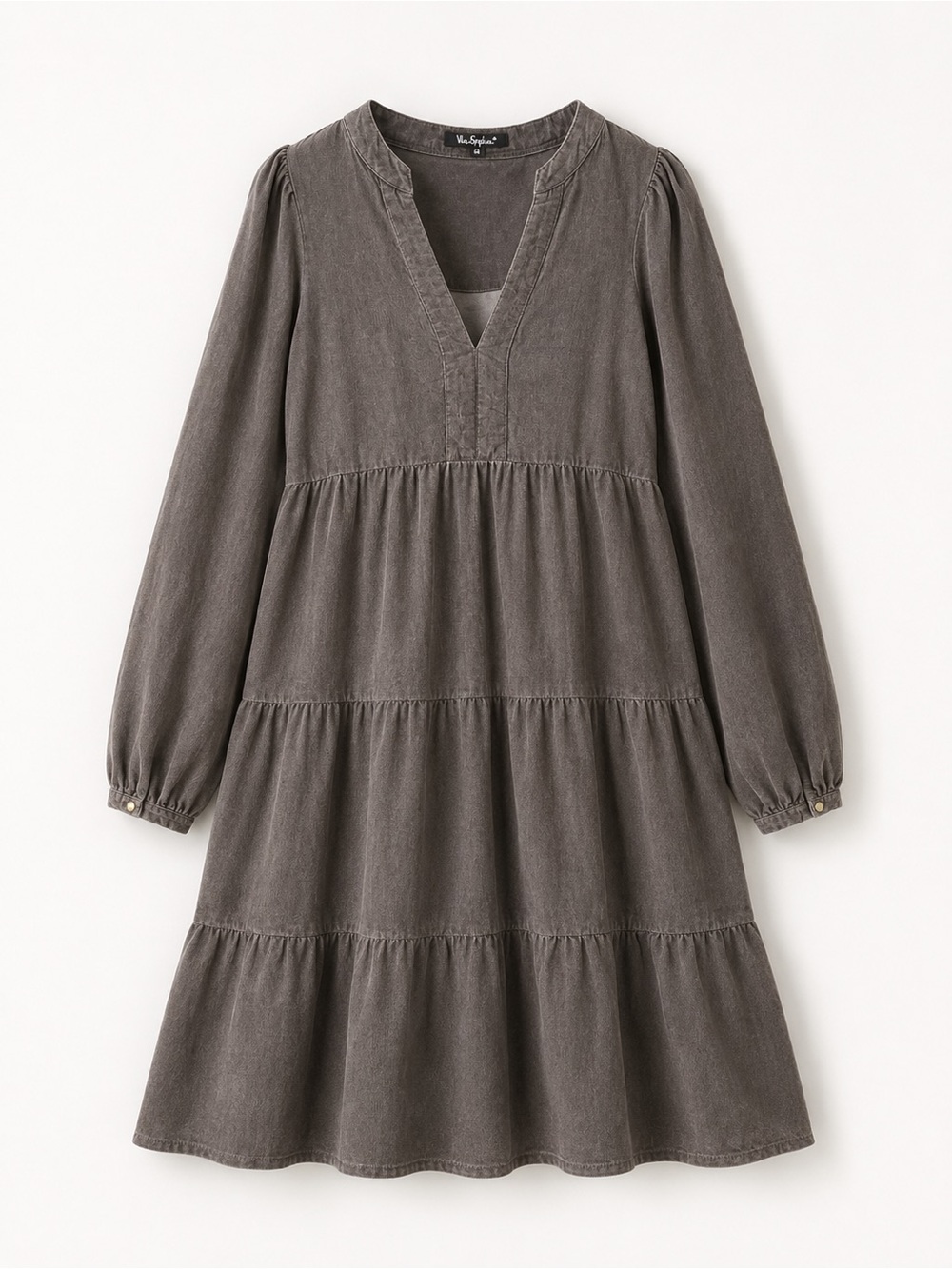 Velvet Heart Tiered Long-Sleeve Dress in Charcoal Gray